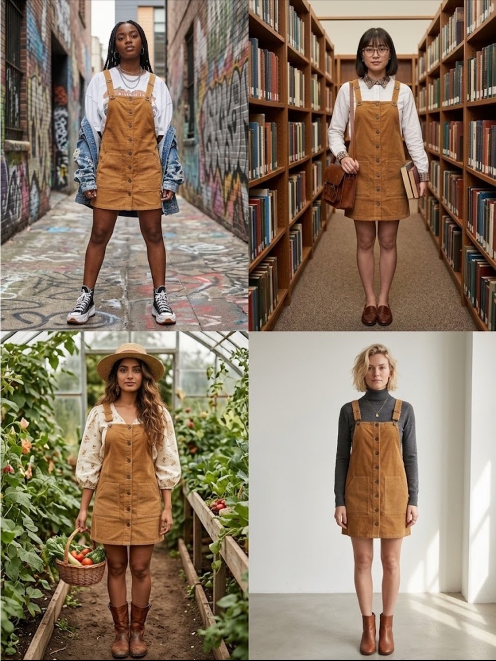 Forever 21 Camel Corduroy Button-Front Pinafore Dress Grunge Preppy Cottagecore